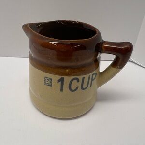 VTG Stoneware Measuring 1cup‎ Pitcher Two Tone Brown Glaze Cottagecore Farmhouse